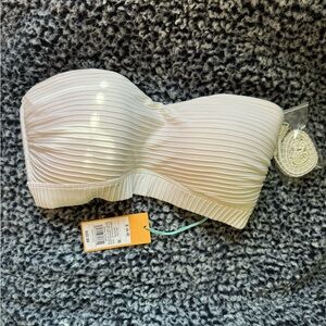 Strapless Pleated Bikini Top ribbed white